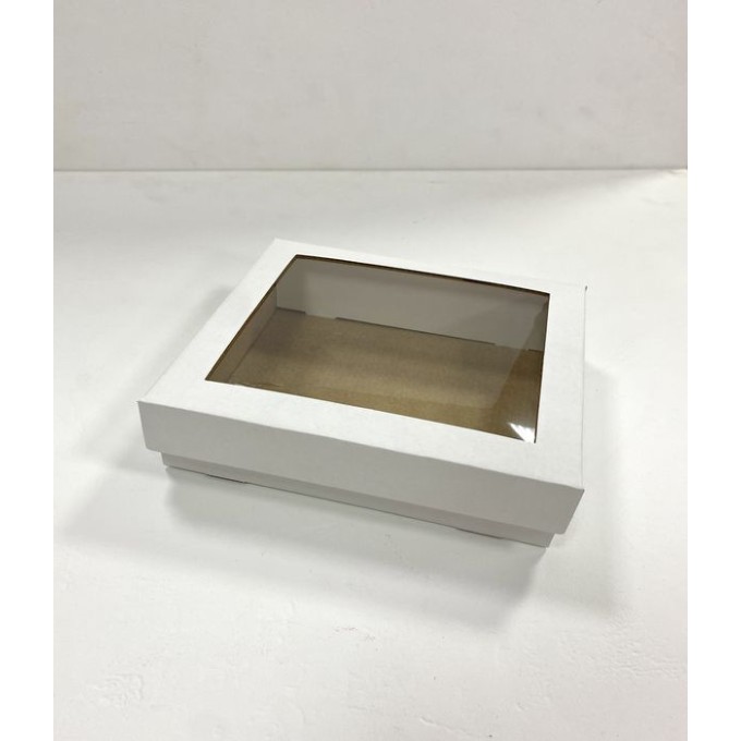 Коробка с отдельной крышкой с окном 18x15x5 см белая