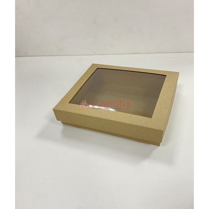 Коробка с отдельной крышкой с окном 18x15x5 см крафт
