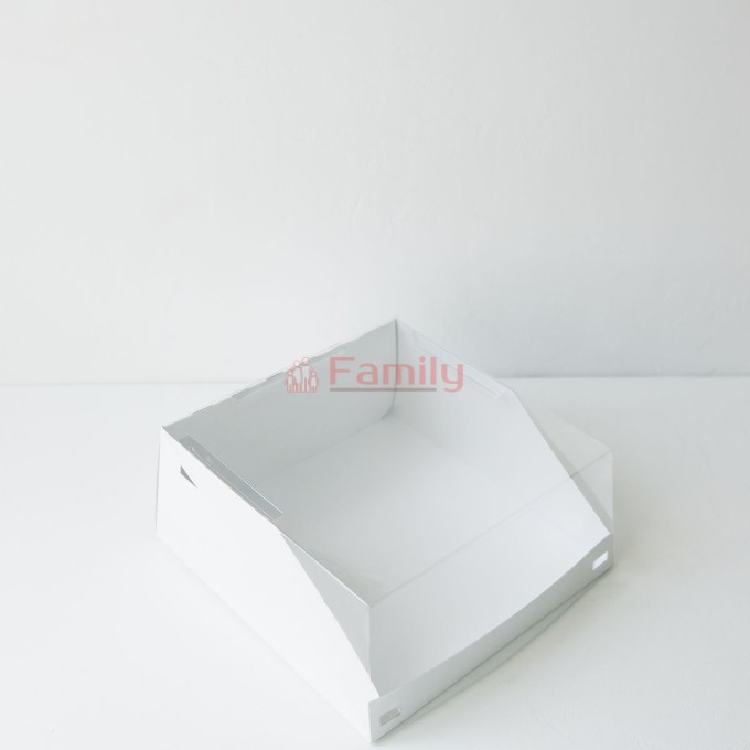 Коробка для торта 22,5х22,5х10 см прозрачная белая