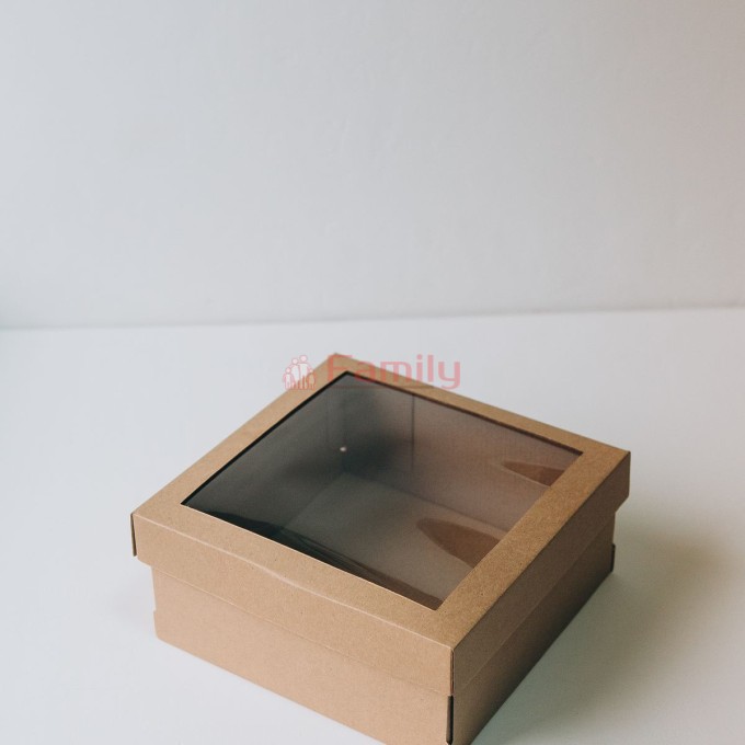 Коробка с отдельной крышкой с окном 20*20*9 см крафт
