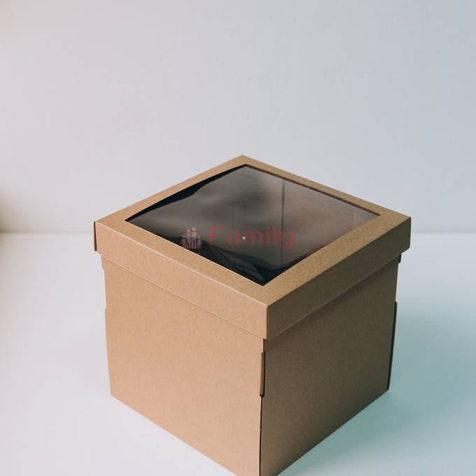 Коробка с отдельной крышкой с окном 20x20x20 см крафт