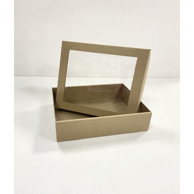 Коробка с отдельной крышкой с окном 18x15x5 см крафт