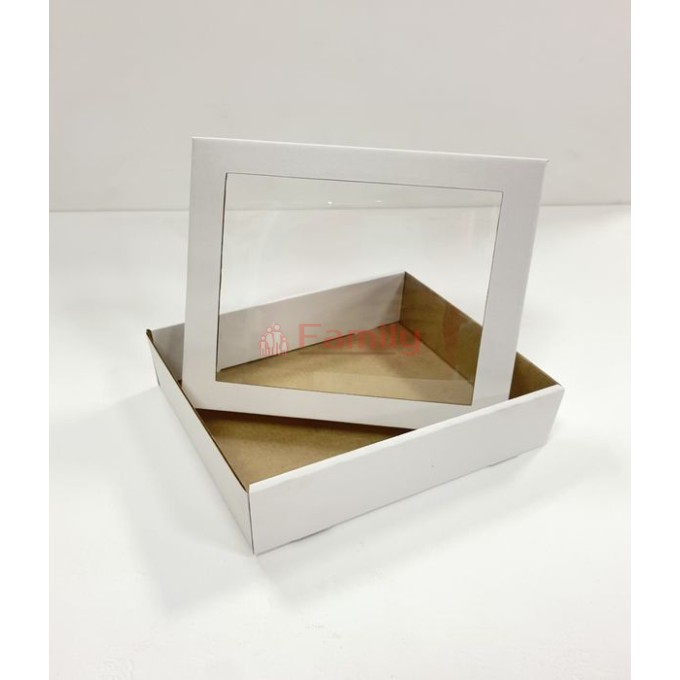 Коробка с отдельной крышкой с окном 18x15x5 см белая
