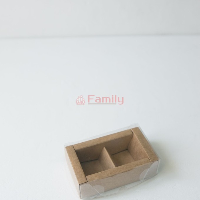 Коробка для 2 конфет 8х4х3 с пластиковой крышкой крафт