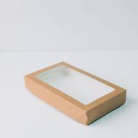 Коробка универсальная 26x15x4 см с окном крафт