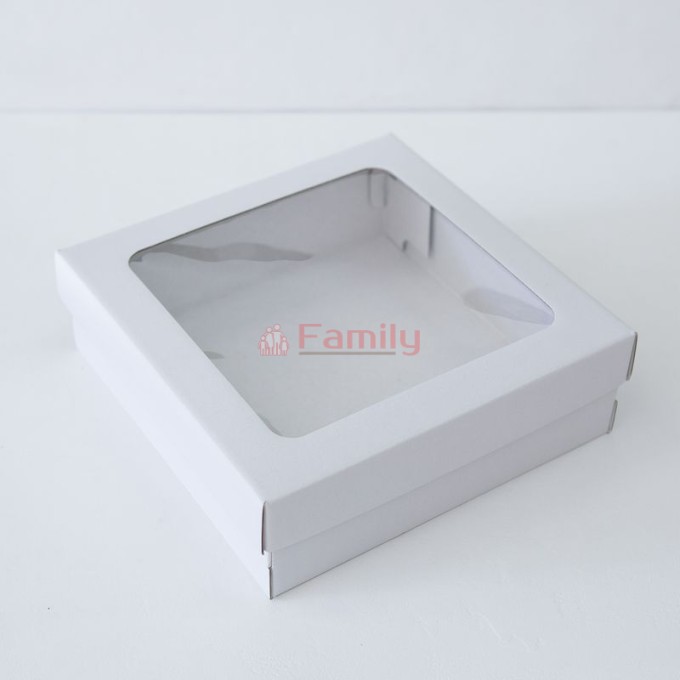Коробка с отдельной крышкой с окном 25x25x8 см белая
