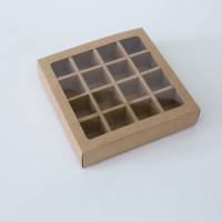Коробка для конфет на 16 шт 17,5x17,5x4 см крафт