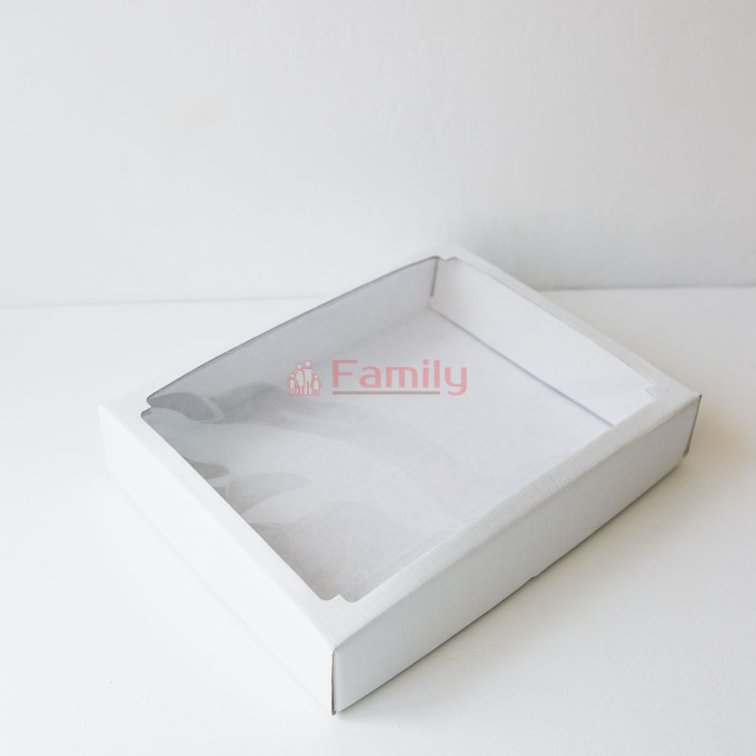 Коробка с отдельной крышкой с окном 29x23x6 см белая