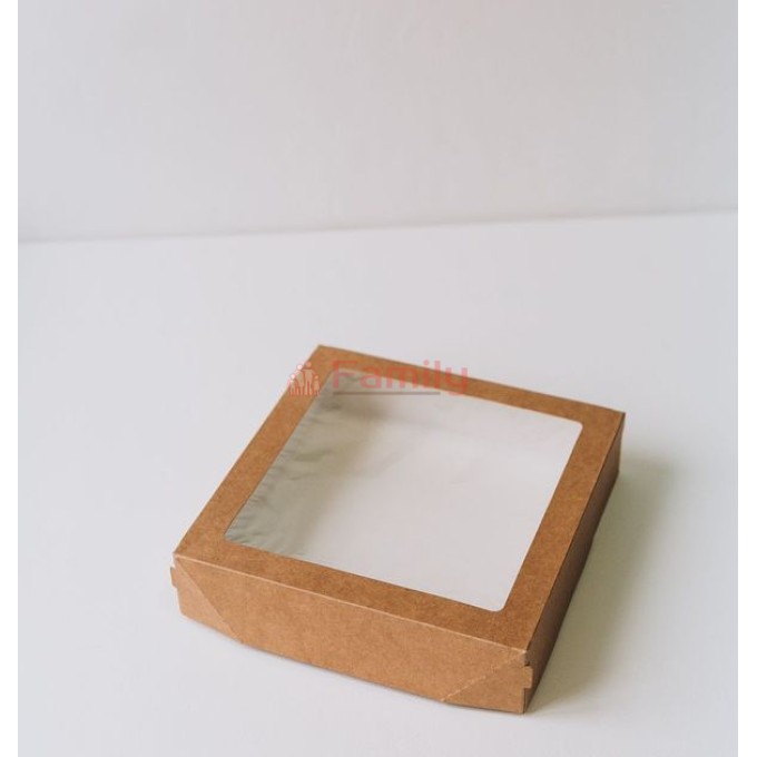 Коробка универсальная 20x20x5,5 см с окном крафт